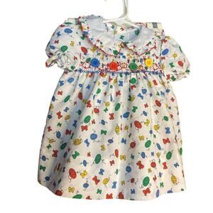 VINTAGE 90s Primary Colors Buttons White Dress Bloomers 18 mo